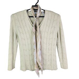 Womens Green 3 Pc Valerie Stevens Pure Silk Sweater Tank Top & Scarf Set Size L